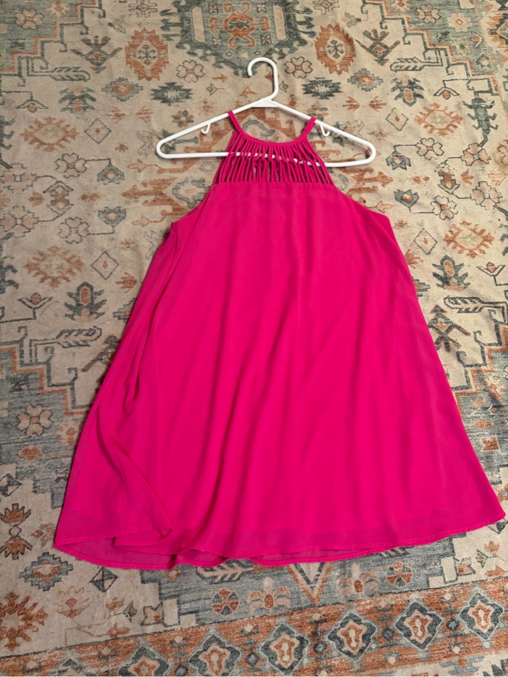Lulus Tell Me Fuchsia Swing Dress Caged Neckline - Picture 7 of 9
